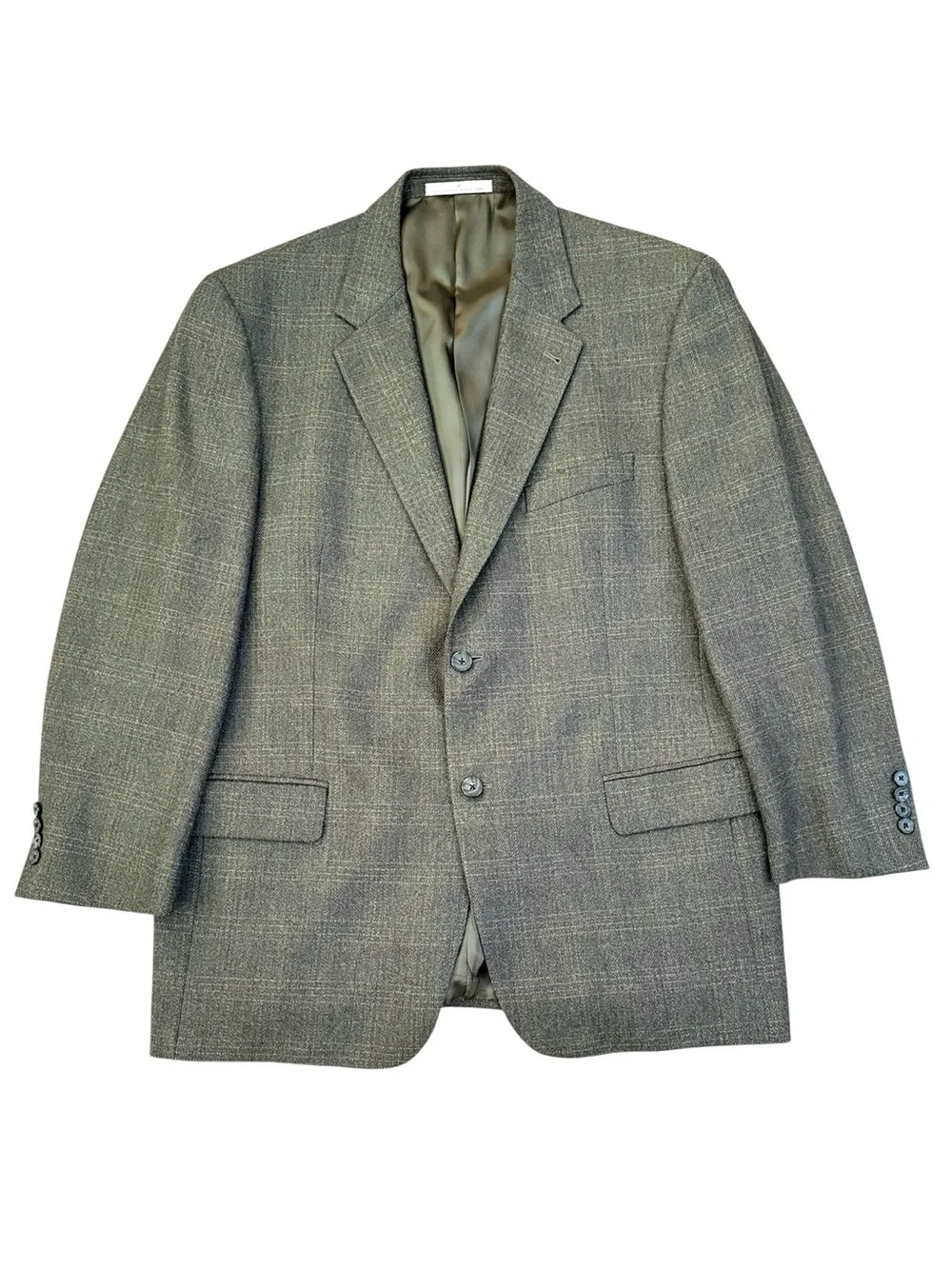 Vintage Joseph Abboud 43R Dark Green Windowpane Plaid Sport Coat Lambswool GFT